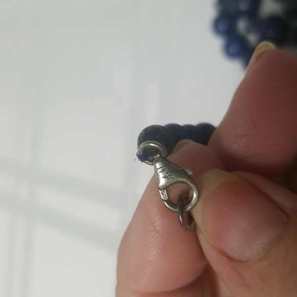 LAPIS LAZULI, 22" 3-strand 925 SS, NWOT, Perfect Cond. Bead Necklace  J#37 - Picture 4 of 6